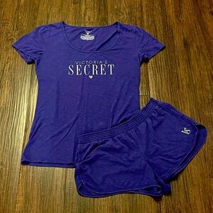 Victoria’s Secret Purple PJ Short Set with Silver Glitter Decal - Sz M